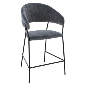 MEDIUM HEIGHT STOOL FB98734.01 GRAY VELVET WITH BLACK FRAME 60x55x100Y cm.
