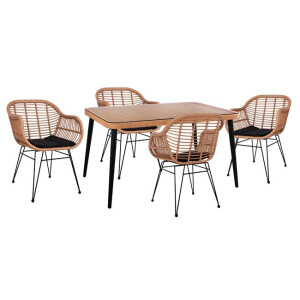 ΣΕΤ 5ΤΜΧ WICKER ΜΕ ΤΡΑΠΕΖΙ 140X80Χ78Υ ΜΠΕΖ & ΜΑΥΡΟ ΧΡΩΜΑ FB910490