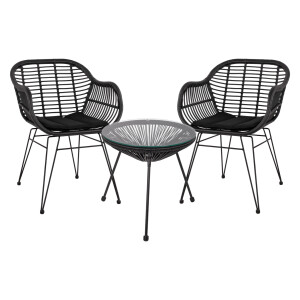 ΣΕΤ ΤΡΑΠΕΖΑΡΙΑΣ 3ΤΜΧ FB911871 ΜΕΤΑΛΛΟ & RATTAN ΣΕ ΜΑΥΡΟ ΧΡΩΜΑ