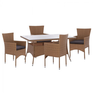 ΣΕΤ ΤΡΑΠΕΖΑΡΙΑΣ 5ΤΜΧ ΤΡΑΠ. 150Χ90 & ΠΟΛΥΘΡΟΝΕΣ WICKER RATTAN ΜΠΕΖ ΚΑΦΕ FB911714.02