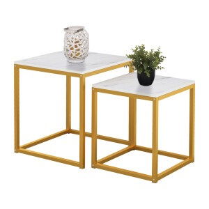 ΖΙΓΚΟΝ GRELAY 2 ΤΕΜ MDF ΟΨΗ ΜΑΡΜΑΡΟΥ & ΜΕΤΑΛΛΟ FB98762.11 45Χ45Χ50εκ. & 37Χ37Χ43 εκ.